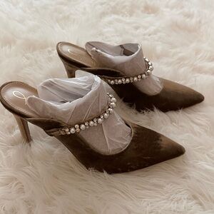 Sam Edelman Beige Heels with Rhinestone Accent